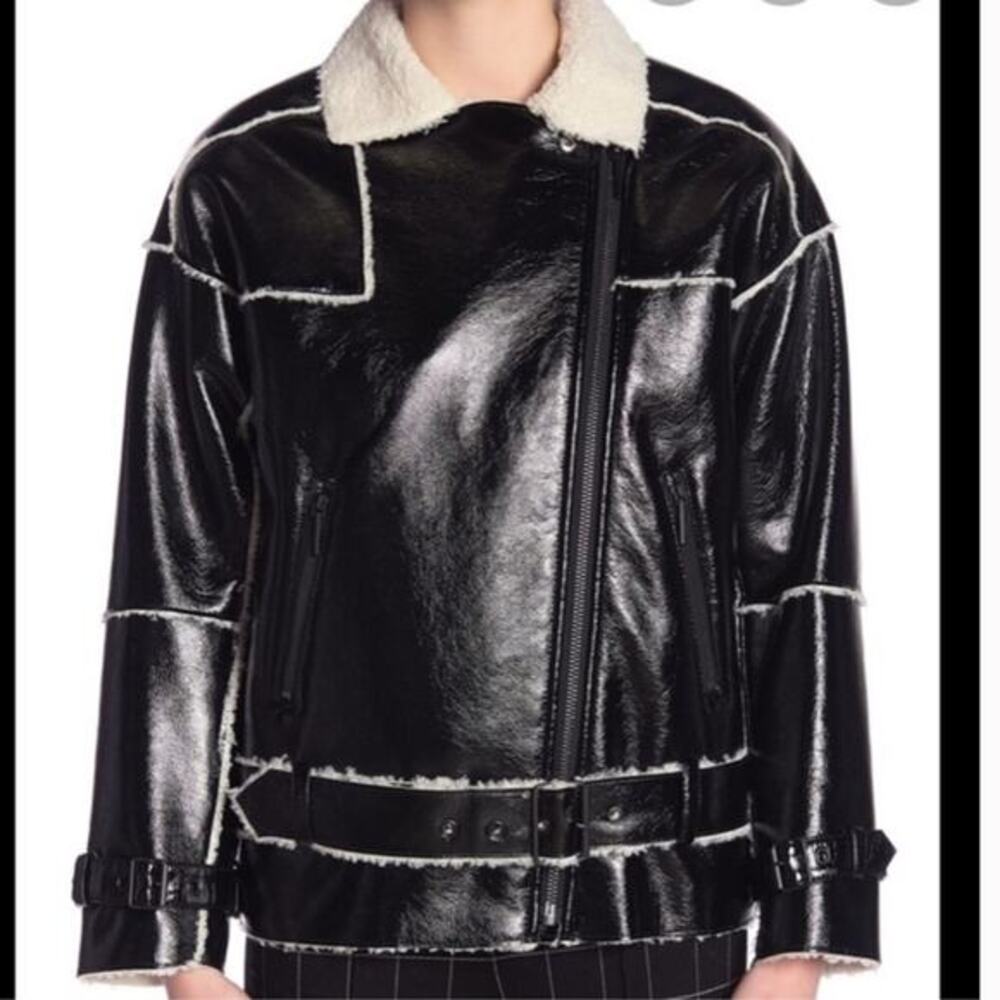 Kenneth Cole MOTO JACKET
COAT Faux Leather Vegan BLACK JACKET SHERPA LINED sizeL